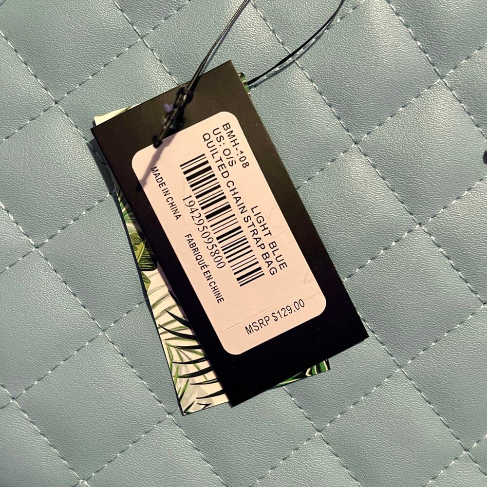 Badgley Mischka Tote Bag Aqua Quilted Chain New With Tags - Picture 7 of 8